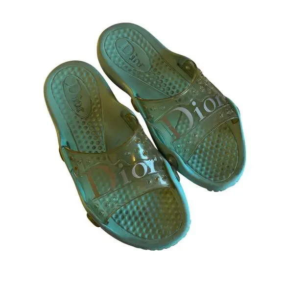 Dior Transparent Turquoise Jelly Slide Sandals - Picture 1 of 4